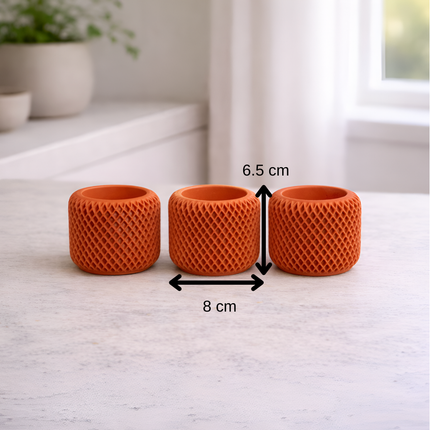 Facet Grid Sukulent Beton Saksı – Üçlü | Terracotta