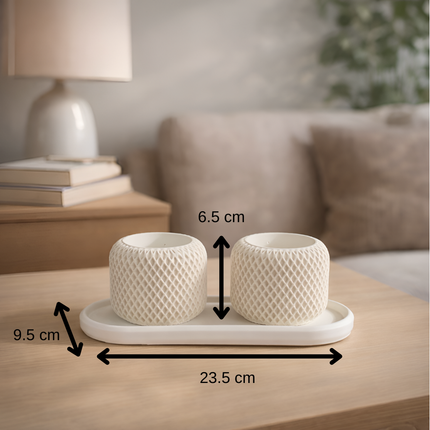 Facet Grid Sukulent Beton Saksı – 2'li (Tepsili)