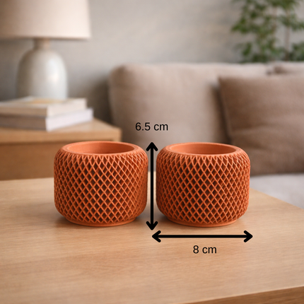 Facet Grid Sukulent Beton Saksı – 2'li | Terracotta