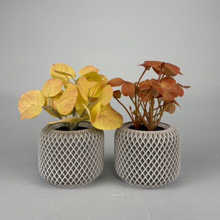 Facet Grid Sukulent Beton Saksı - 2'li l Stone Grey