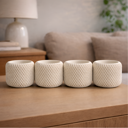 Facet Grid Sukulent Beton Saksı – 4'lü