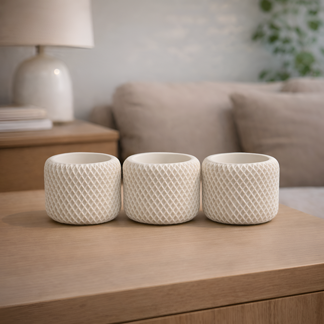 Facet Grid Sukulent Beton Saksı – 3'lü