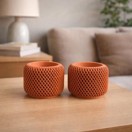 Facet Grid Sukulent Beton Saksı – 2'li | Terracotta