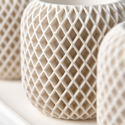 Beton Saksı – Facet Grid 3'lü (Tepsili)