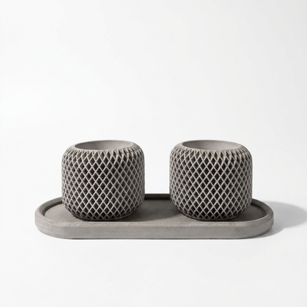 Beton Saksı – Facet Grid 2'li (Tepsili)