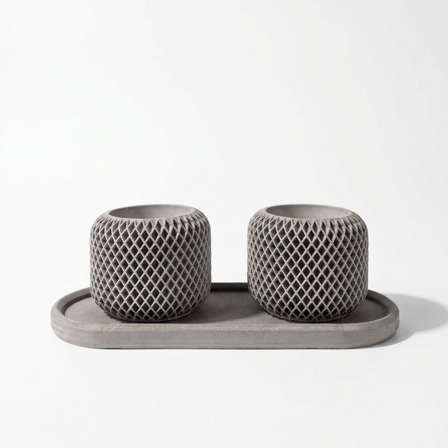 Beton Saksı – Facet Grid 2'li (Tepsili)
