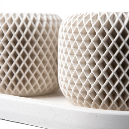 Beton Saksı – Facet Grid 4'lü (Tepsili)